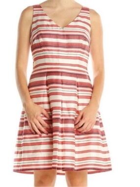 Ann Taylor Pink Striped V-neck A-line Dress